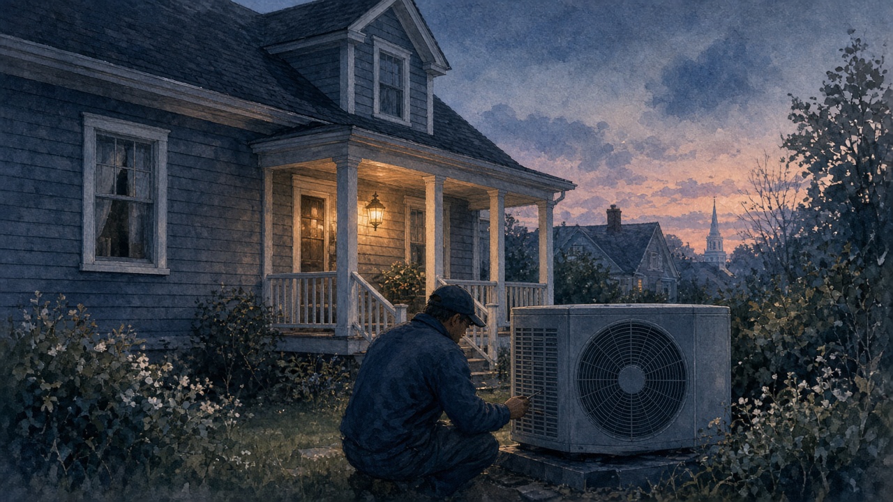 Soft illustration of outdoor HVAC equipment near a home